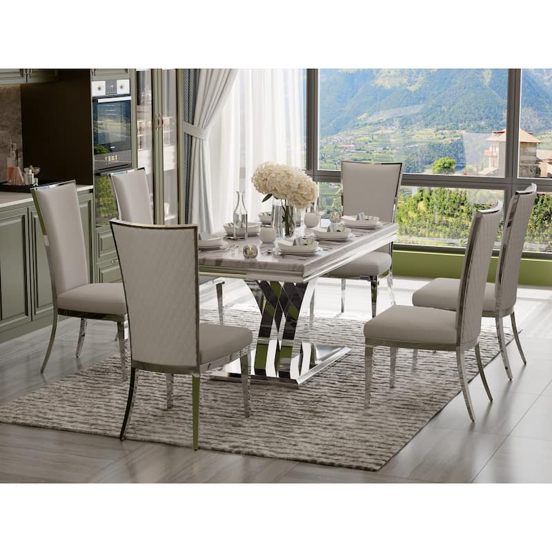 Luxury Dining Table Set with PU Leather Dining Chairs