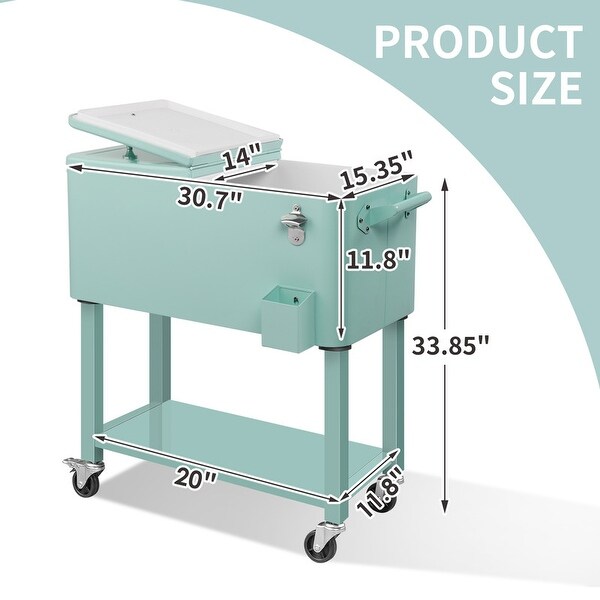 20-Gallon Mint Metal Outdoor Rolling Cooler - 34.25'' x 15.16'' x