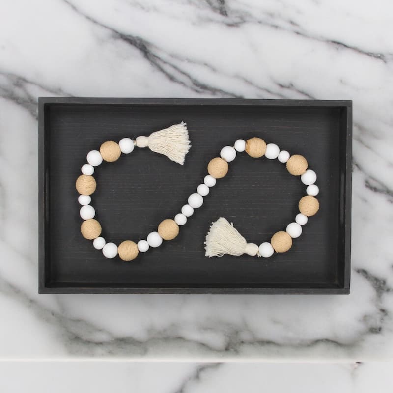 Kira White Wood and Brown Fabric Beaded Garland - N/A - Multi-Color
