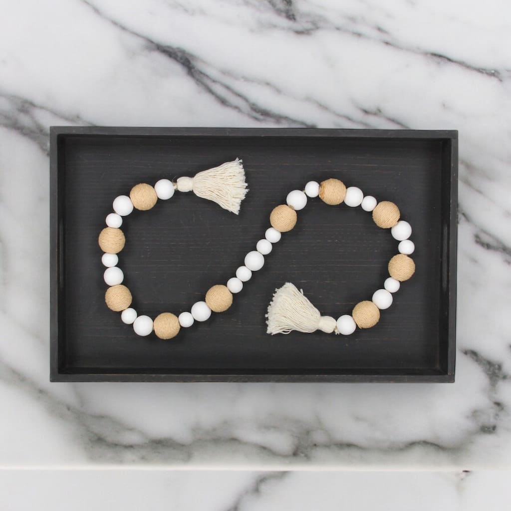 Kira White Wood and Brown Fabric Beaded Garland