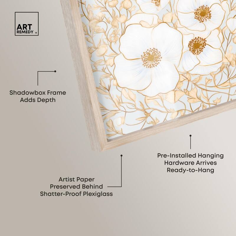 White and Gold Poppies I Shadowbox by Art Remedy