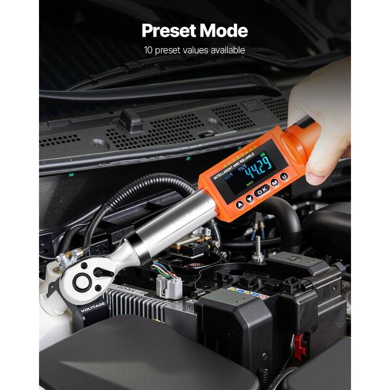 Black and Orange Digital Torque Wrench with LCD Display and Reversible Ratchet - 16.34 x 1.77 x 1.64 in