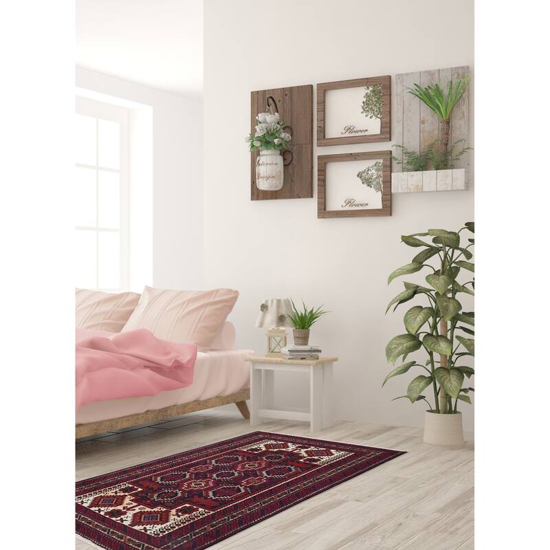 ECARPETGALLERY Hand-knotted Teimani Dark Navy, Red Wool Rug - 3'7 x 6'4