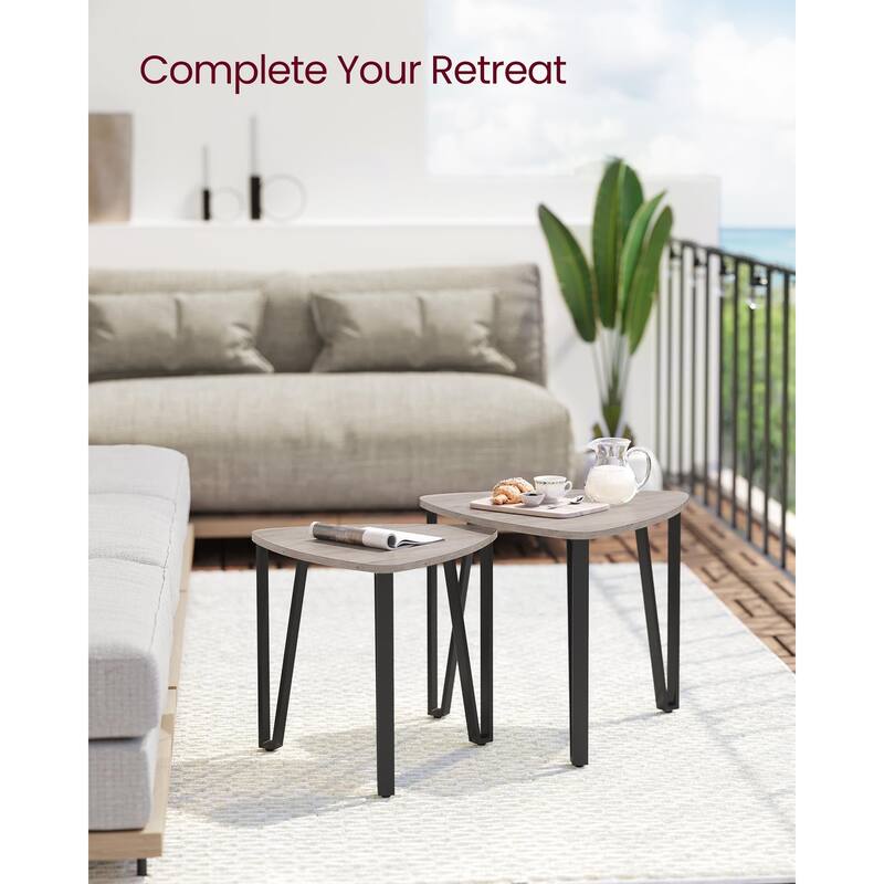 Nesting Coffee Tables, End Tables Set of 2 for Living Room Bedroom, Industrial Small Stacking Side Tables with Metal Frame