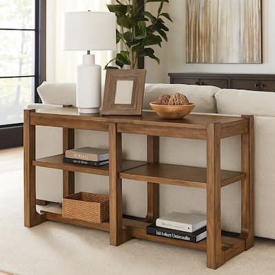 Cabal Sofa Table, Open Shelf, Light Brown Wood, Rectangular 65 Inch