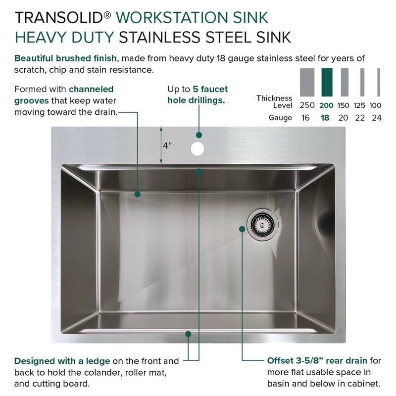 Transolid KWSST302210-5 30" Drop In Single Basin Stainless Steel