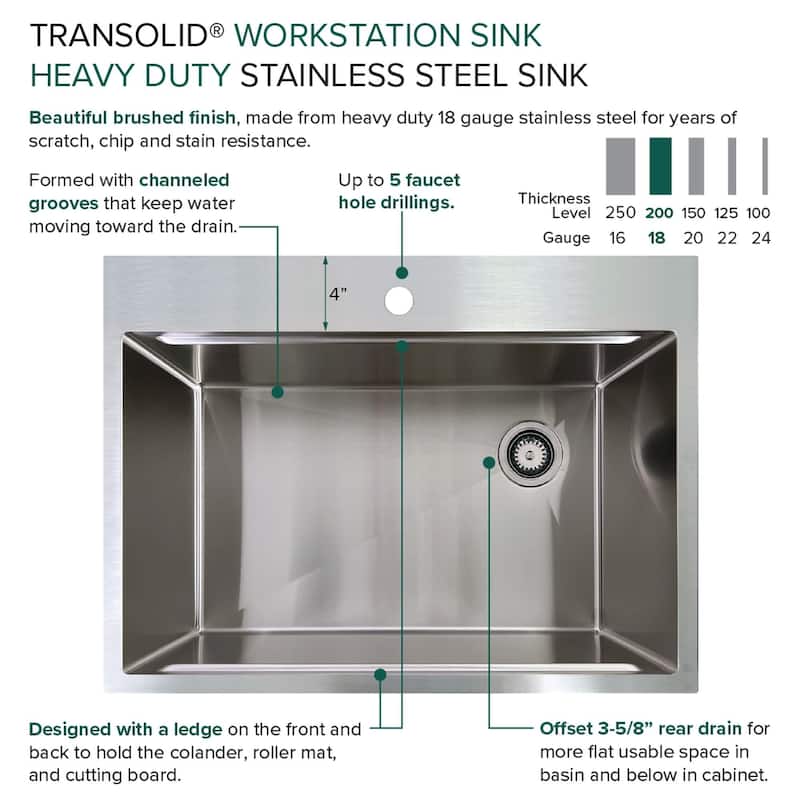 Transolid KWSST302210-MR2 30" Drop In Single Basin Stainless Steel