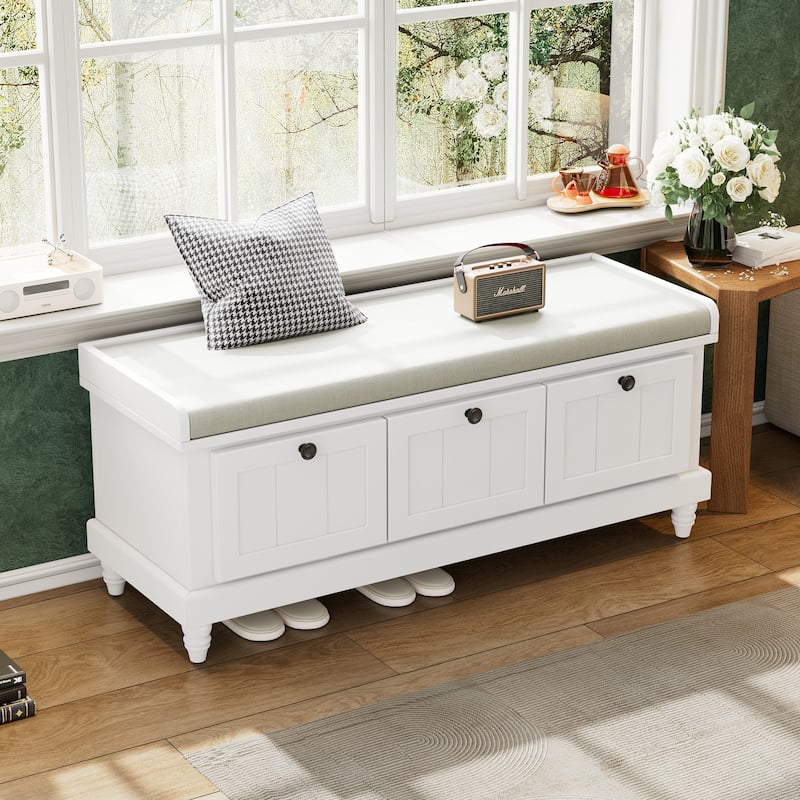 Shoe Bench with Lift Top Cushion Seat & Hidden Space, Entryway Shoe Storage Bench with 3 Drawers, Bedroom End of Bed Bench