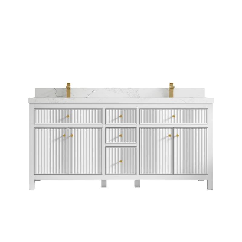 Willow Collections 72 in W x 22 in D Sonoma Free Standing Reeded Double Sink Bathroom Vanity with Countertop - 2" Calacatta Nuvo - White