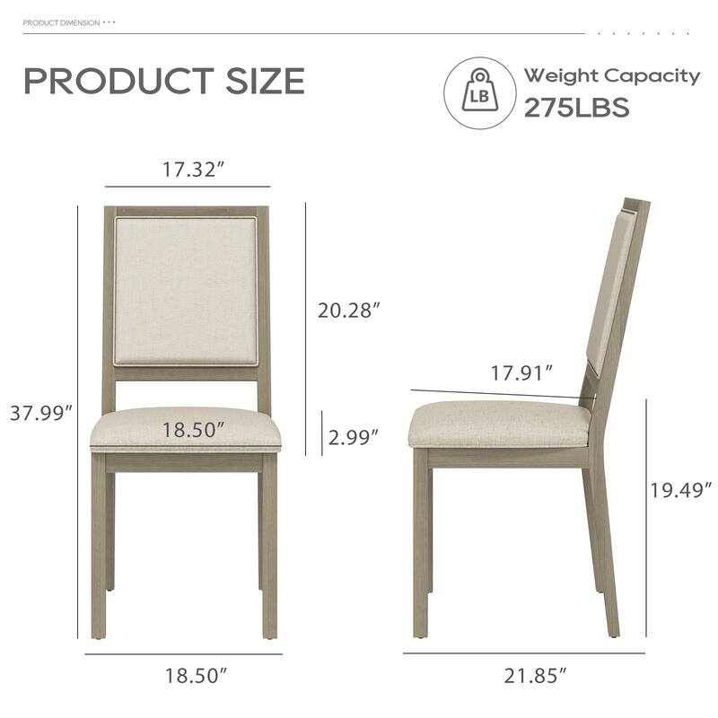 Farmhouse Set of 2 Upholstered Dining Chairs - Rustic Wood Legs & Fabric Seats for Kitchen, Dining Table
