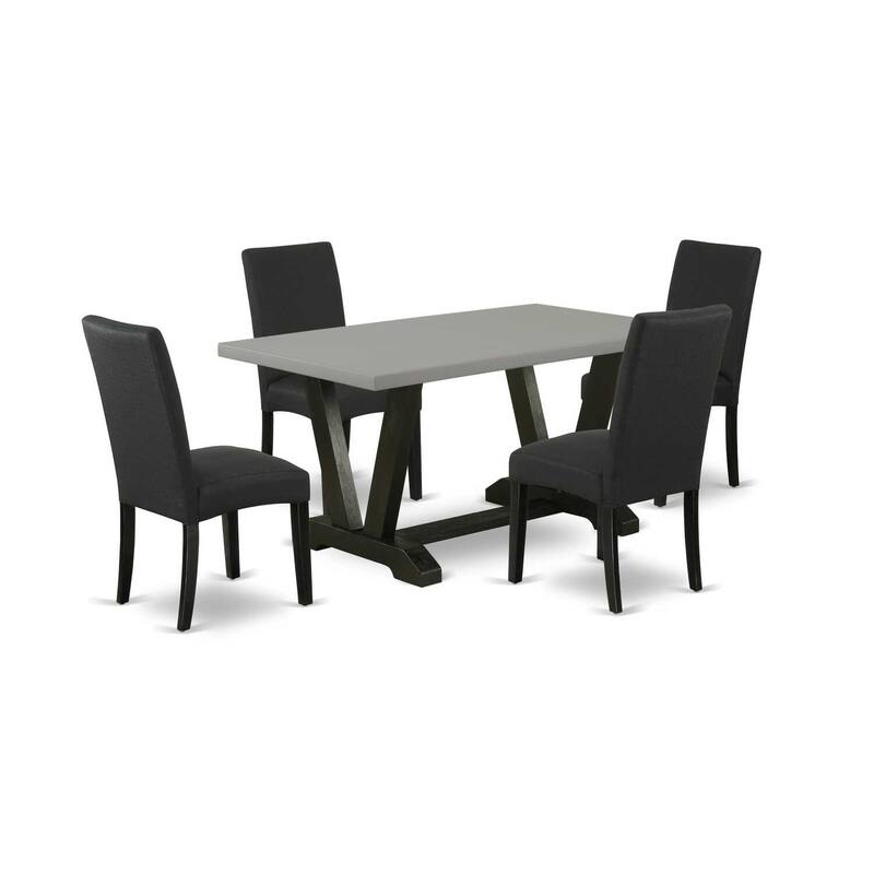 5-Piece Rectangle Natural Oak Finish Solid Wood Top Dining Table with 4 Parson Chair with