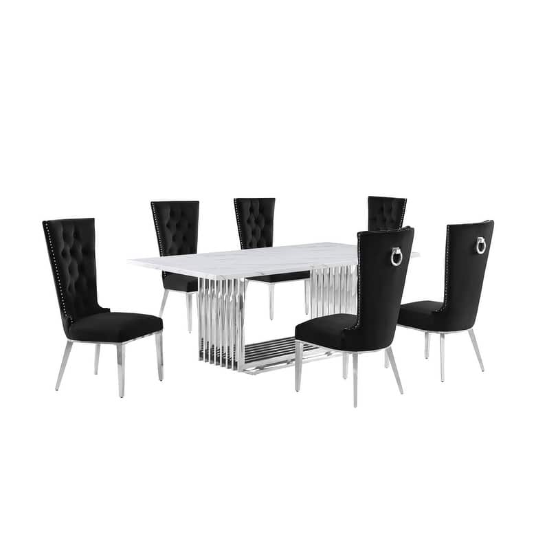 Best Quality Furniture D312/3-SC330-7 Dining Set with 79" White Marble Top
