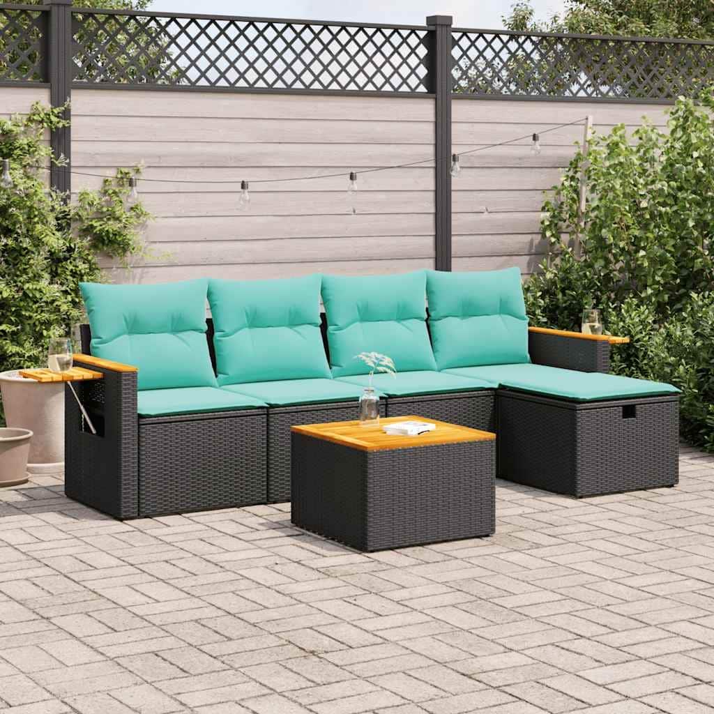 vidaXL Patio Sofa Set with Cushions Outdoor Conversation Furniture Poly Rattan - 21.7" x 24.4" x 27.2"