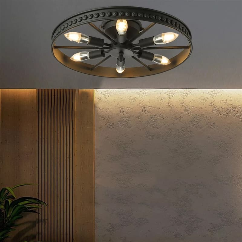 Wagon Wheel Chandelier Industrial Rustic Ceiling Hanging Light Lamp - 18" x 7"
