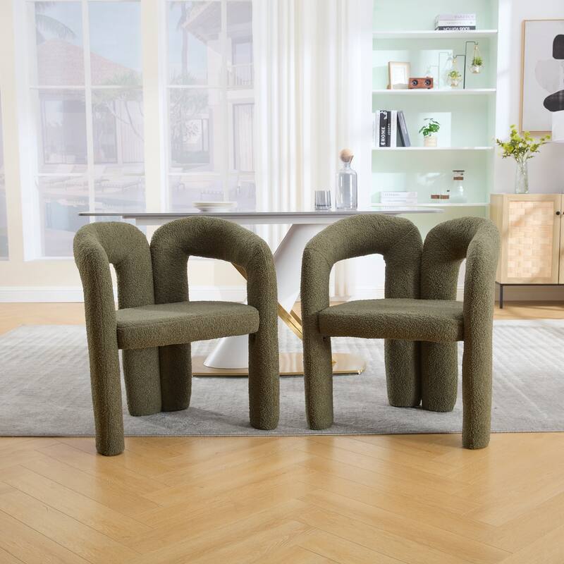 Velvet Fabric Upholstered Accent Chair Set of 2 - Olive Green