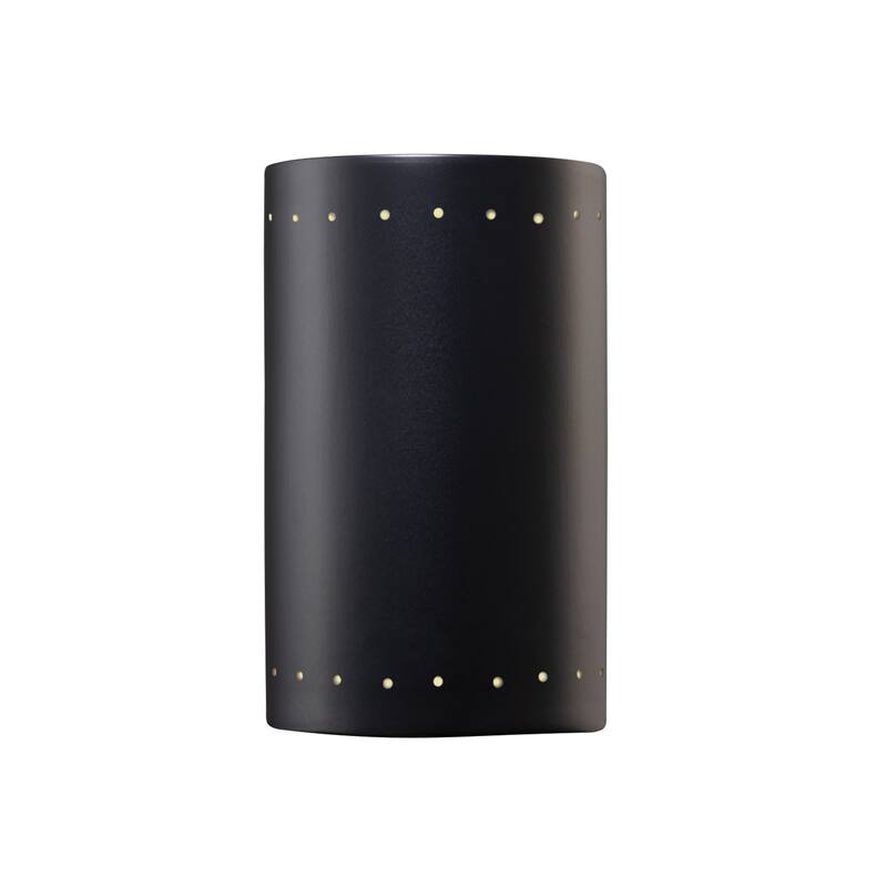 Justice Design Group Ambiance ADA Outdoor Small Ceramic Cylinder Wall Sconce w/Perfs and Open Top & Bottom - Carbon Matte Black