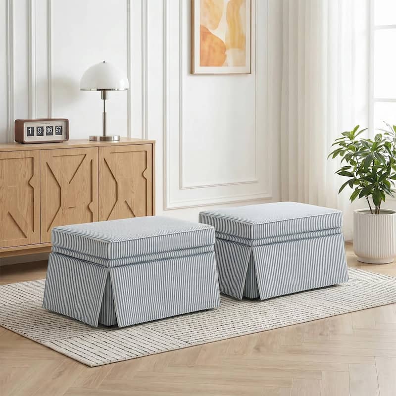 2 Set Rectangle Chenille Upholstered Storage Ottoman