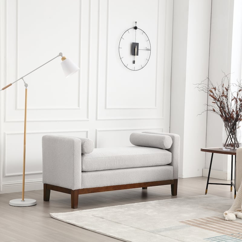 53.5"W Elegant Upholstered Bench,Ottoman with Wood Legs&Bolster Pillows for End of Bed,Bedroom,Living Room