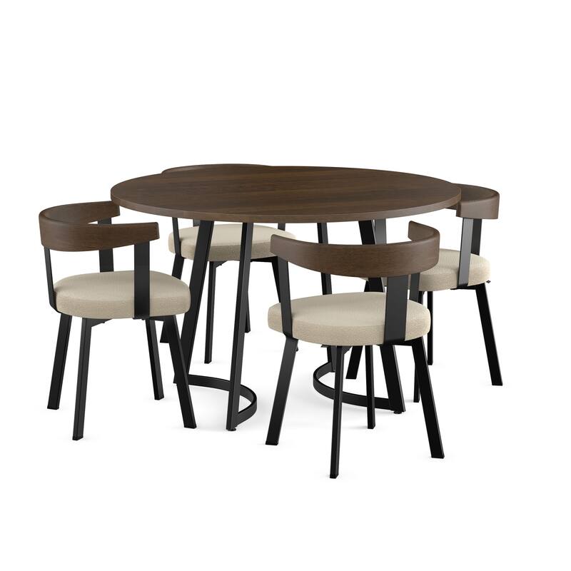 Amisco Joelle Table and Lars Chairs 5 Piece Dining Set - Brown Wood / Cream Bouclé Polyester / Black Metal