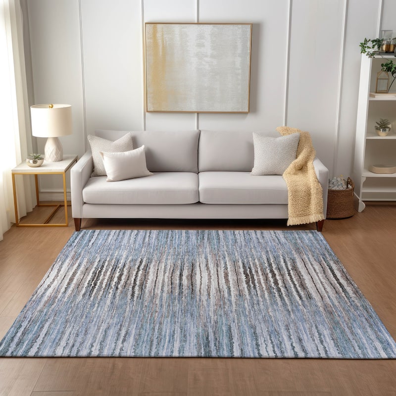 Machine Washable Indoor/ Outdoor Chantille Jagged Stripes Rug - Sky - 9' x 12'