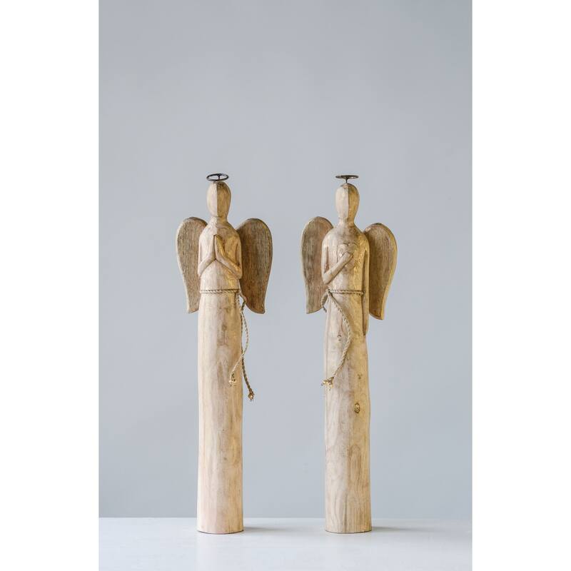 Mango Wood Angel, Set of 2 - Natural - Natural