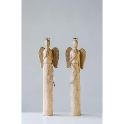 Mango Wood Angel, Set of 2 - Natural