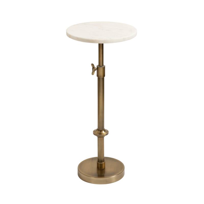 Kate and Laurel Engles Adjustable Marble Table and Plant Stand - 10x10x22 - White Marble and Gold