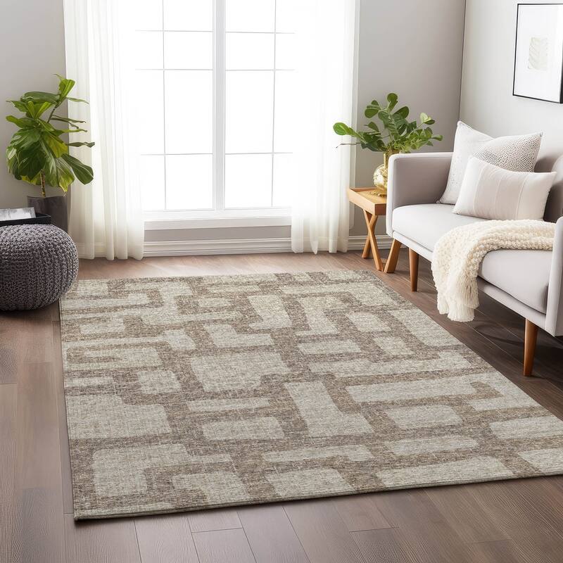 Premium Washable Super Soft Modern Contemporary Mayfield Rug - Tan - 3' x 5' - Rectangle