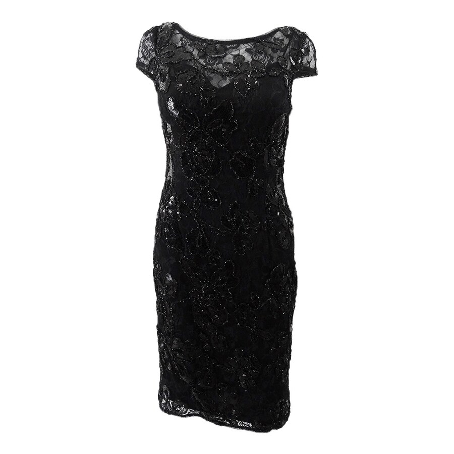 adrianna papell illusion lace sheath dress