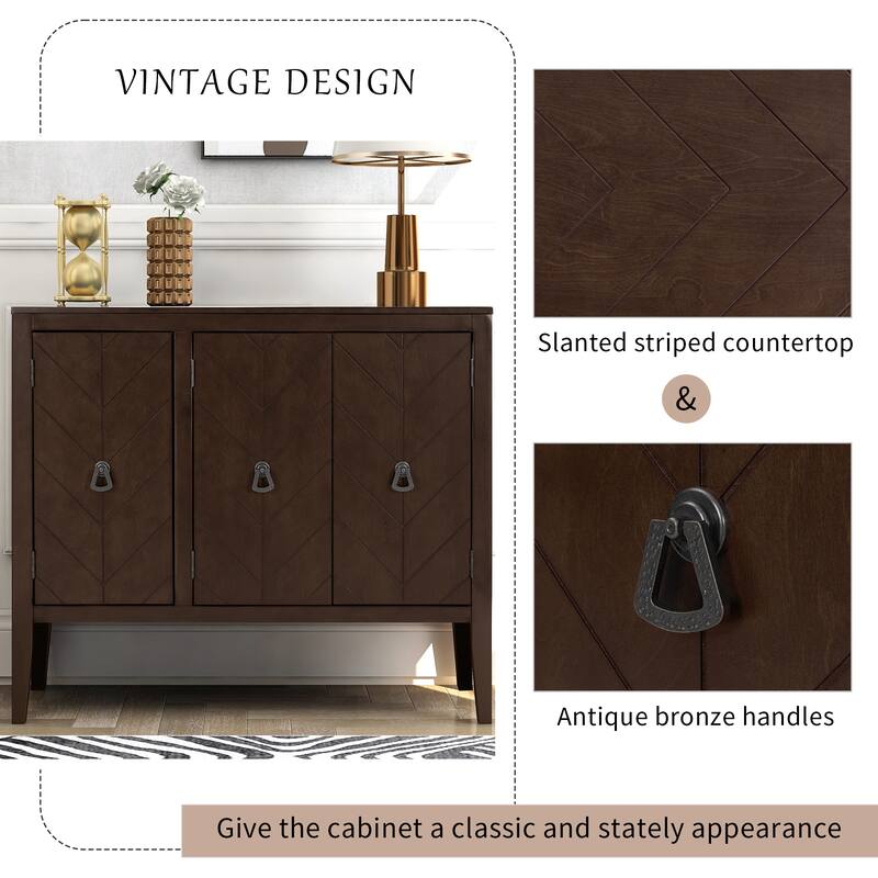 37" MDF Rustic with Adjustable Shelves - Solid Pine Legs & Metal Handles
