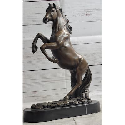 Rearing Horse Bronze Metal Statue Sculpture Equestrian Decor Gift Signed Original Art