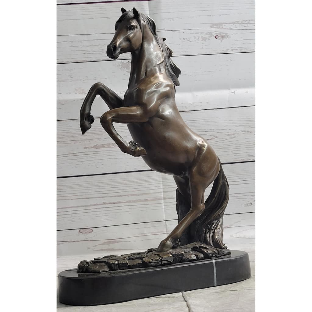 Rearing Horse Bronze Metal Statue Sculpture Equestrian Decor Gift Signed Original Art