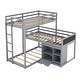 preview thumbnail 5 of 8, L-Shaped Wood Triple Twin Size Bunk Bed with Storage Cabinet and Blackboard, Ladder, Space Saving Design/No Box Spring Required