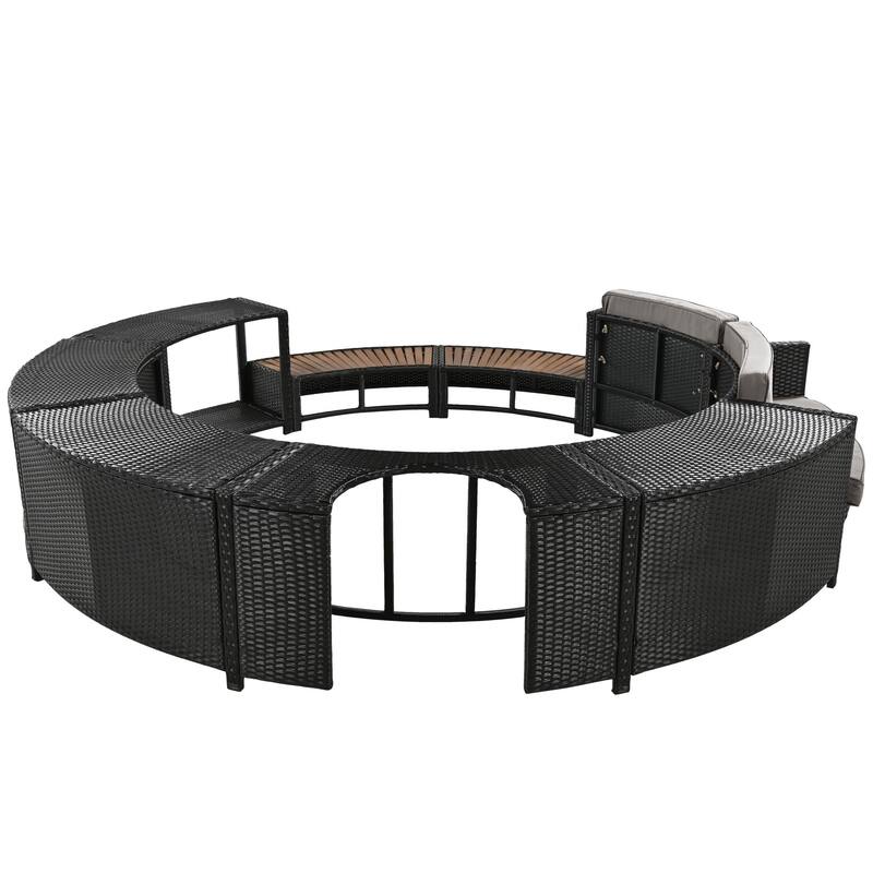 Outdoor Rattan Spa Frame Conversation Sofa Set with Storage & Bench