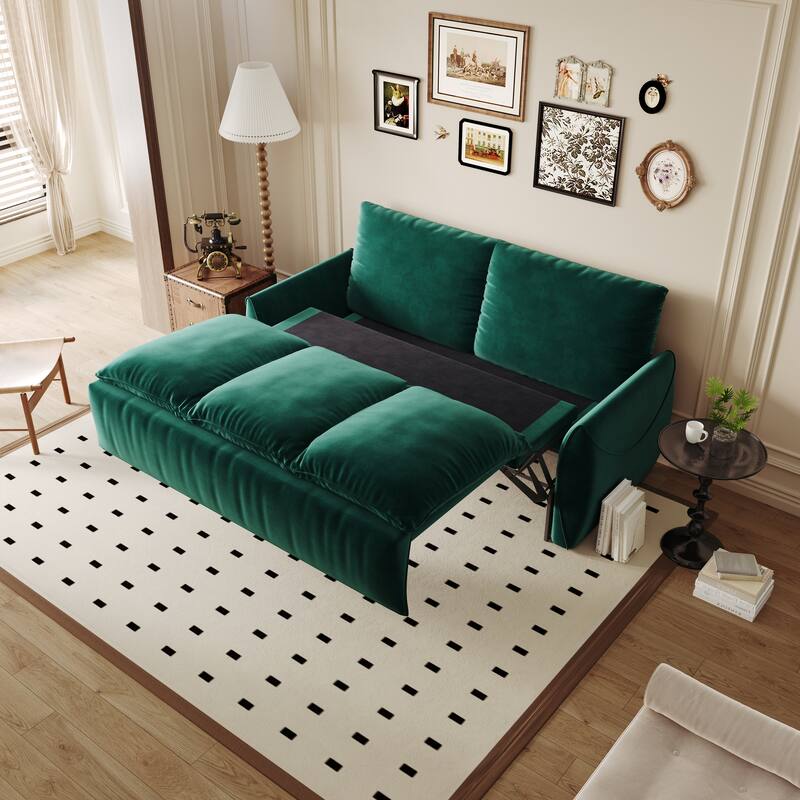 70.9" Pull Out Sofa Bed, 3-Seat Convertible Sleeper Sofa with 2-in-1 Pillow and Blanket Set, Velvet Loveseat Bed
