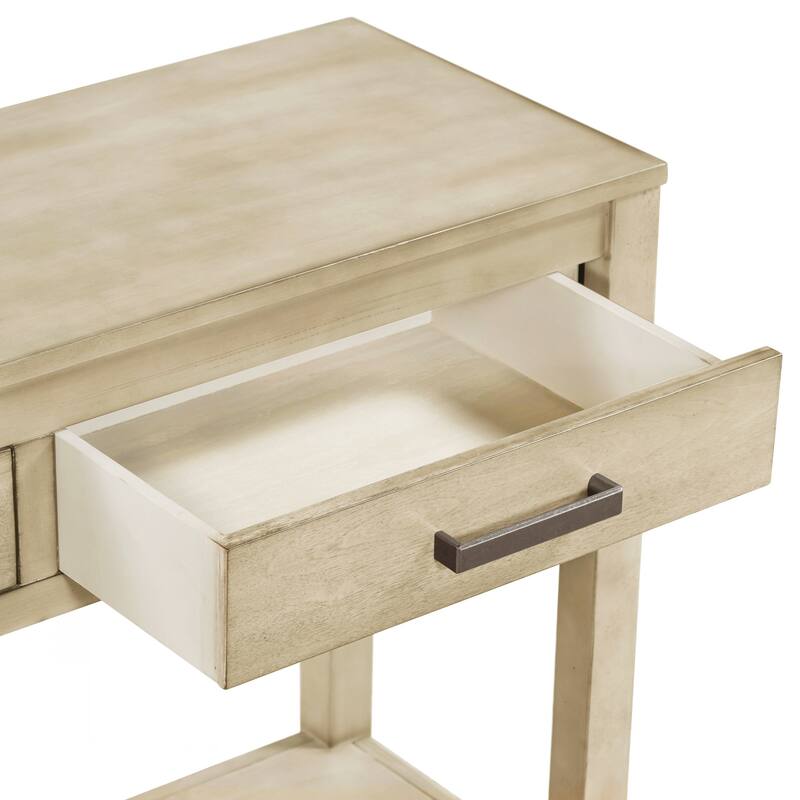 Farmhouse Entryway Table with 3 Drawers, Painted Console Table with Bottom Shelf & Iron Handles