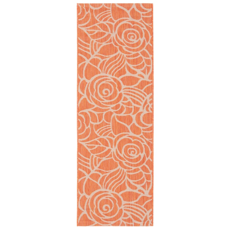 SAFAVIEH Courtyard Lorrayne Floral Geo Indoor/ Outdoor Area Rug - 2'3" x 6'7" Runner - Rust/Sand