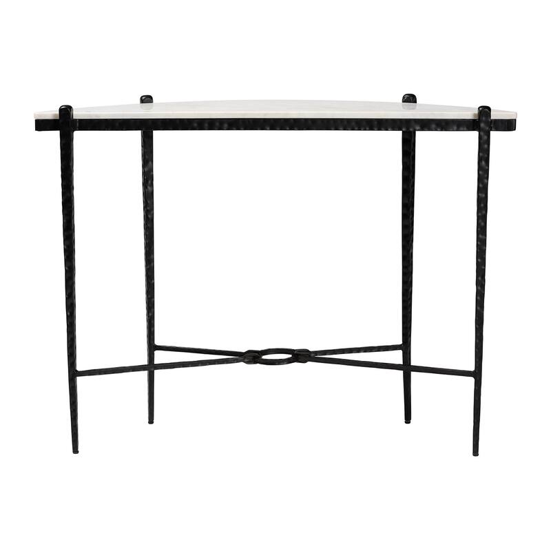 Caledon Marble Console Table - Modern Rustic Accent Table with Hand-Forged Metal Frame and Half-Moon Tabletop