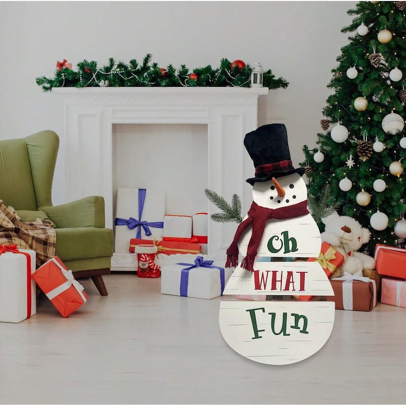 28‘’ H Wooden Snowman Christmas Porch Sign, Outdoor Christmas Decorations for Porch & Front Door Holiday Décor