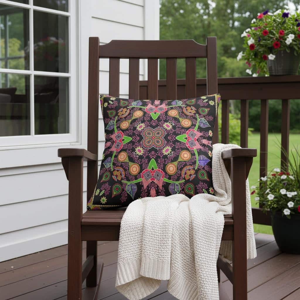 HomeRoots 26" x 26" Black and Pink Blown Seam Paisley Indoor Outdoor Throw Pillow - 26.00' X '5.00' X '26.00