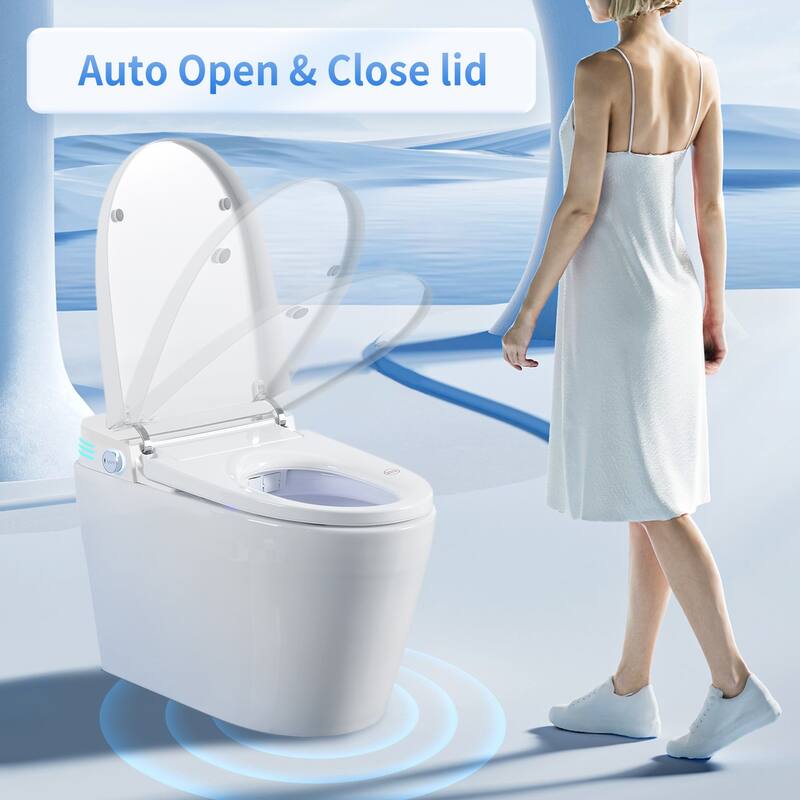 Tankless Smart Toilet with Built In Bidet. Auto Open Close. Heated Seat. Warm Water. Dryer. Foot Sensor