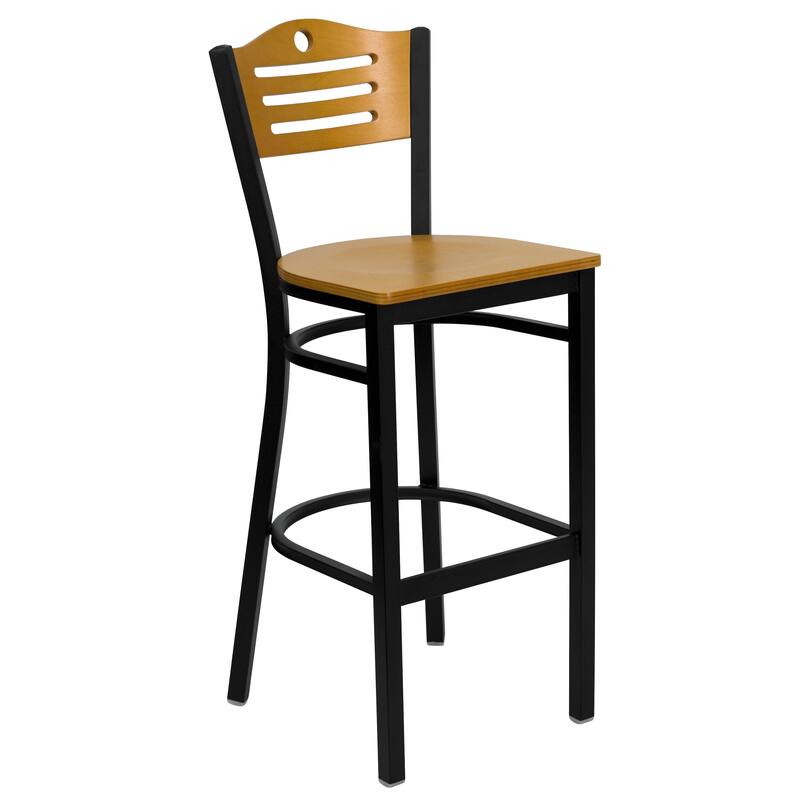 Slat Back Metal Restaurant Barstool - 16.5"W x 20.25"D x 42.75"H - 16.5"W x 20.25"D x 42.75"H - Natural Wood Back/ Natural Wood Seat