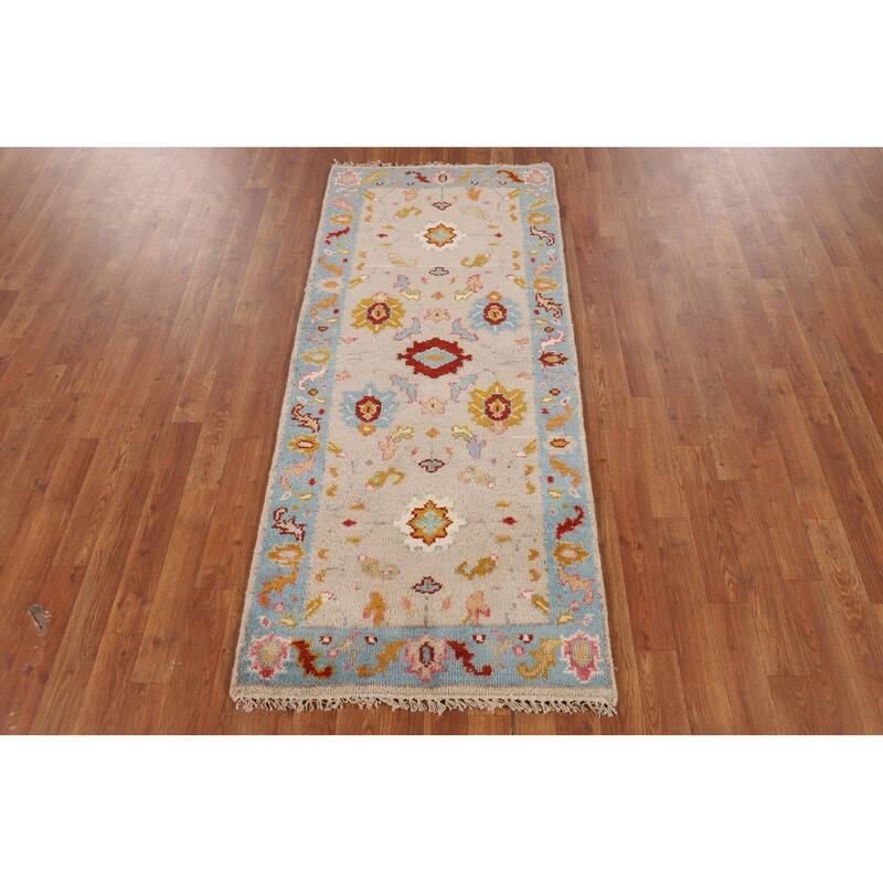 Floral Oushak Indian Foyer Rug Hand-Knotted Wool Carpet - 2'6"x 5'9"