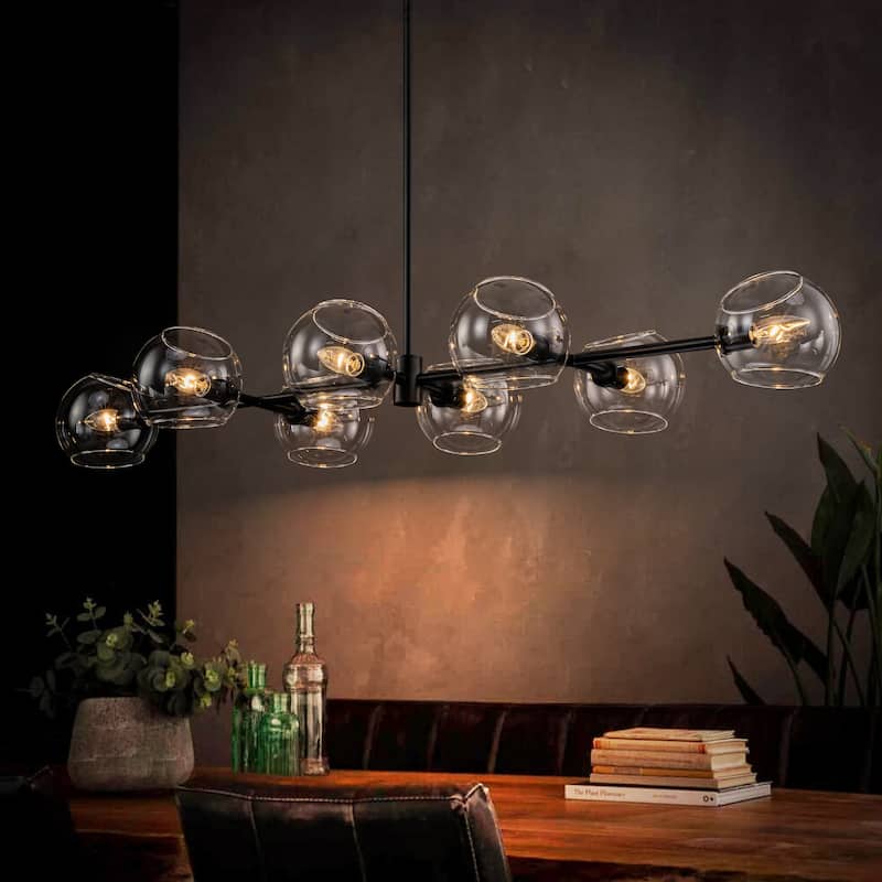 8-Light Modern Linear Clear Glass Globe Bubble Chandelier for Dining Room