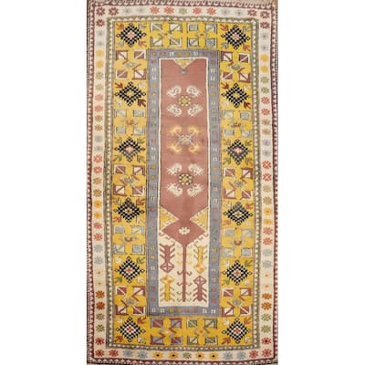 Hand Knotted Oriental 100% Wool Carpet Transitional Tribal Yellow & Gold Anatolian Area Rug - 6' 8'' X 3' 8''