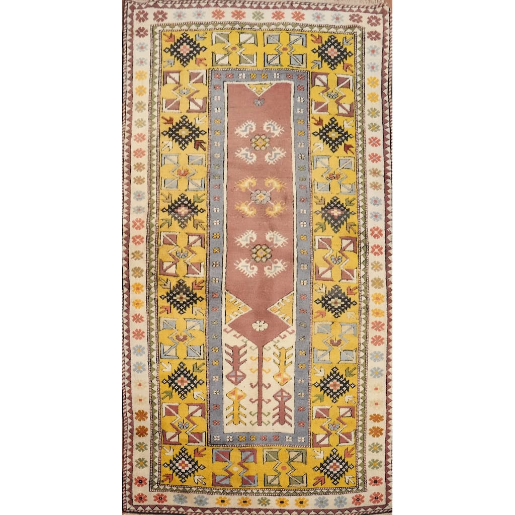 Hand Knotted Oriental 100% Wool Carpet Transitional Tribal Yellow & Gold Anatolian Area Rug - 6' 8'' X 3' 8''