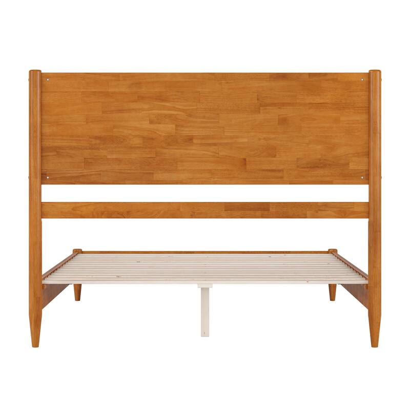 Solid Wood Low Profile Platform Bed - Modern Bedroom Bed Frame - Light Toffee Finish