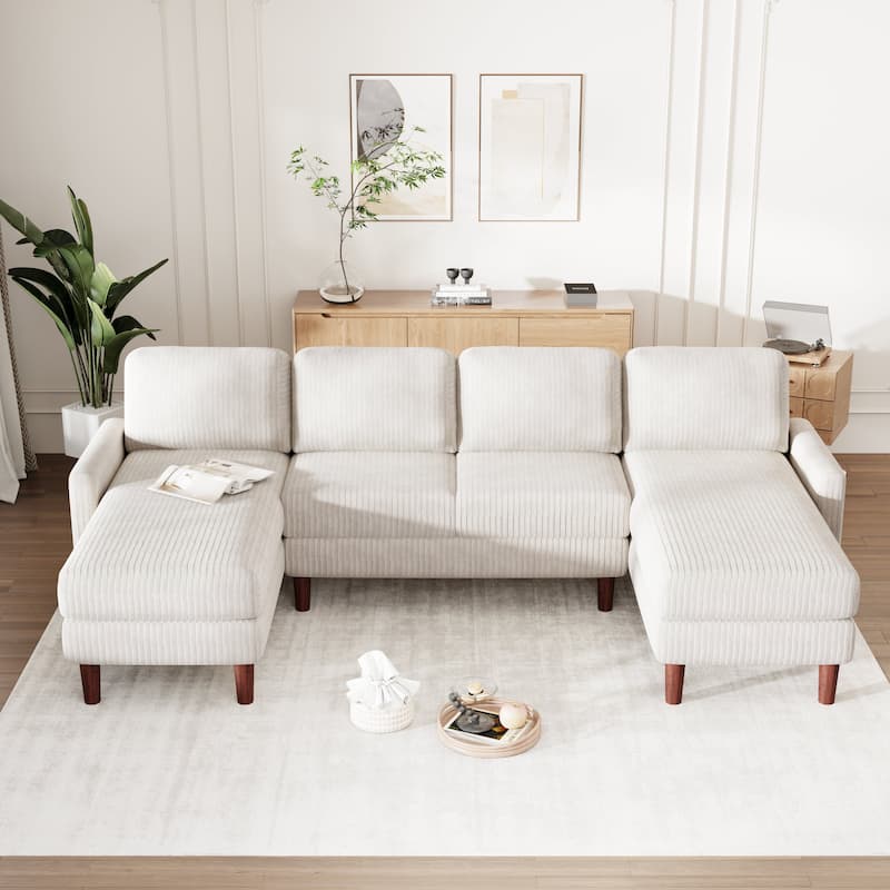 103'' Versatile U-Shaped 4-Seater Sectional Sofa with 2 Chaise Lounges, Solid Wood Legs, and Ample Space