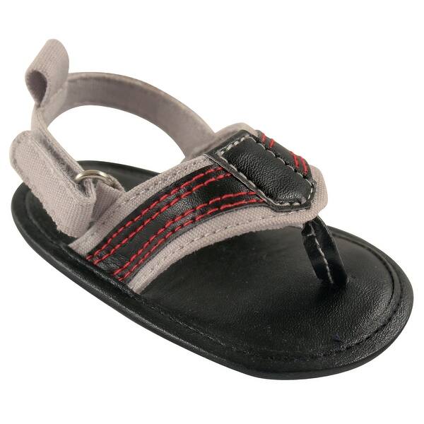 slide 1 of 1, Luvable Friends Baby Boy Crib Shoes, Black Sandal 0-6 Months - Black Sandal