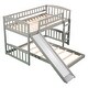 preview thumbnail 11 of 11, Gray Twin over Twin Size Solid Wood Bunk Bed with Slide and Ladder for Kids, Boys and Girls, Bedroom